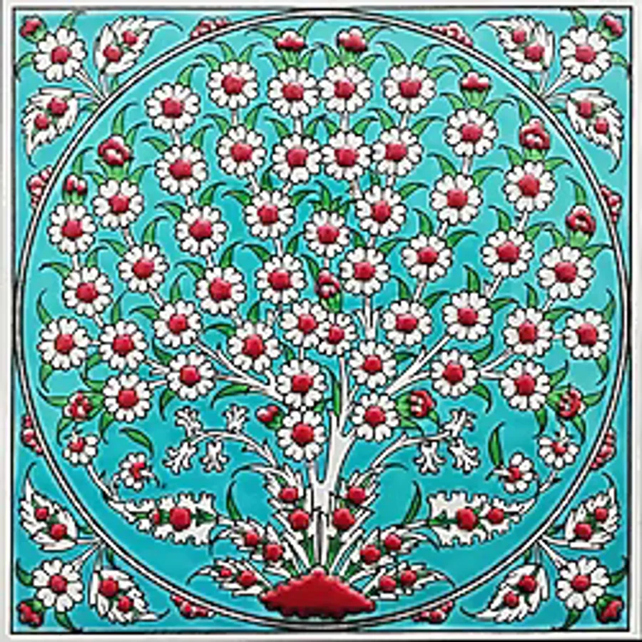 Armada Çini 20x20 Cm ED 328 Turkuaz Hayat Ağacı Eldekoru Çini karo