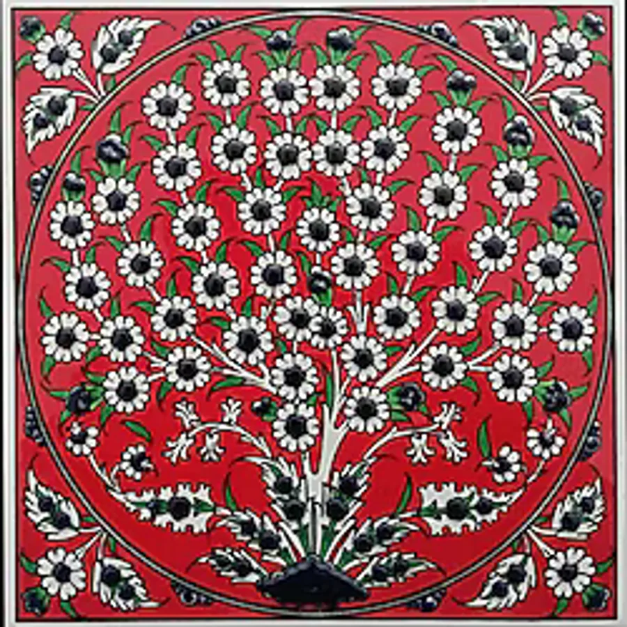 Armada Çini 20x20 Cm ED 329 Kırmızı Hayat Ağacı Eldekoru Çini karo