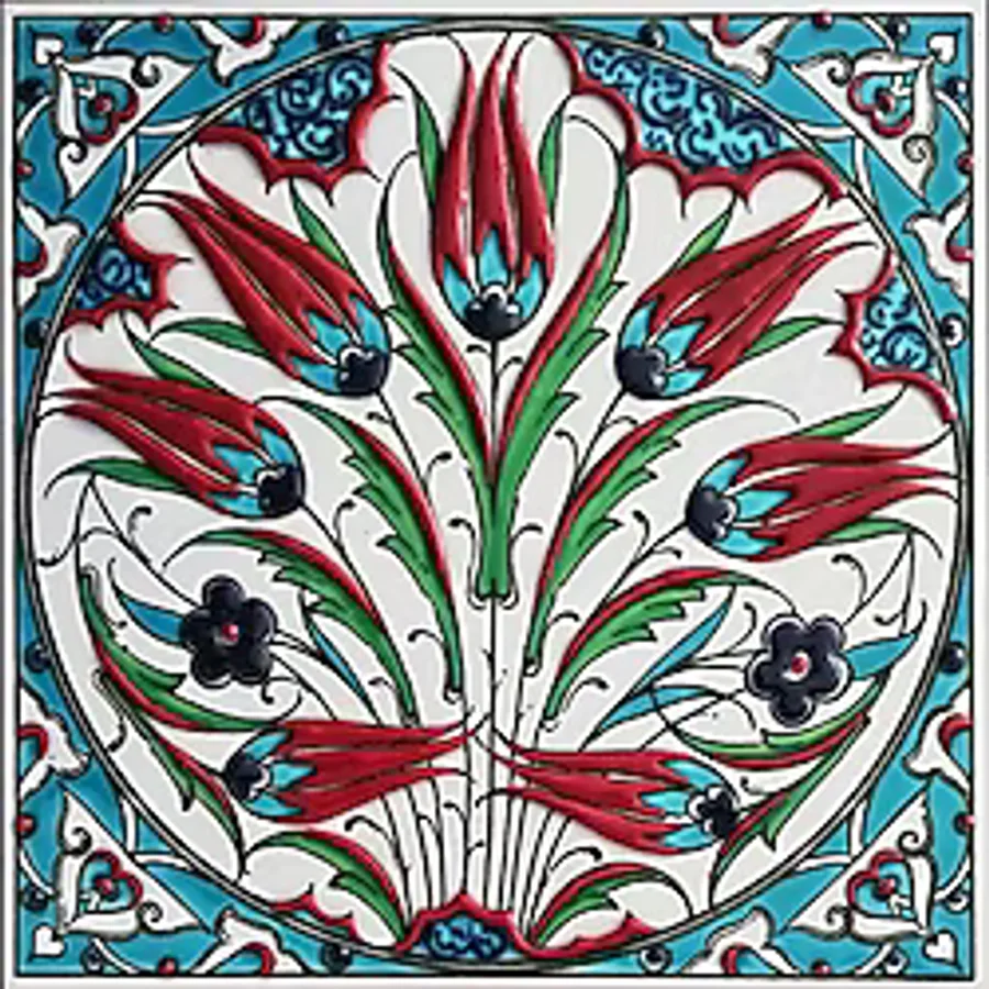 Armada Çini 20x20 Cm ED 334 Turkuaz Lalezar Desenli Eldekoru Çini karo