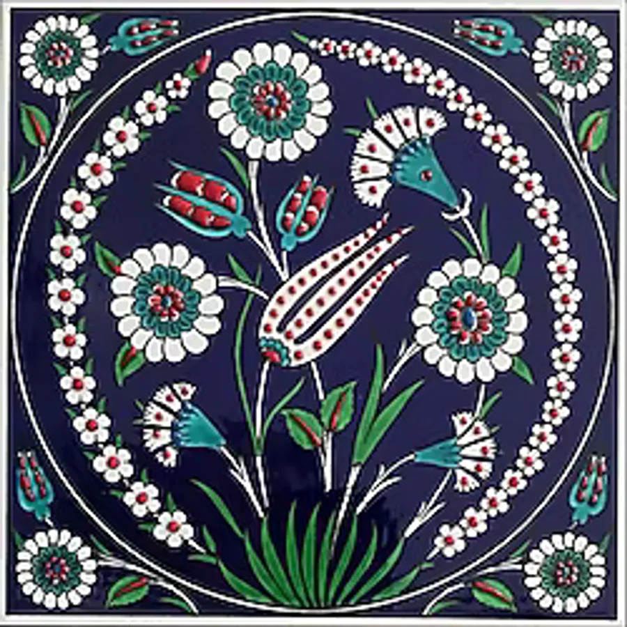 Armada Çini 20x20 Cm Ed 338 Kobalt Lale Desenli Eldekoru Çini Karo
