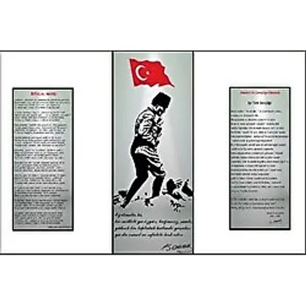 Armada Çini Gri Atatürk Köşesi Digital Seramik Baskı Pano Çalışması Çok Renkli