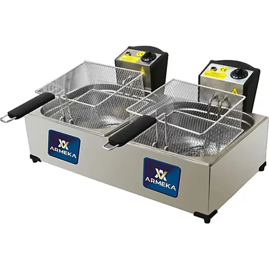 Armeka 8 8 Litre Çiftli Elektrikli Kapaklı Sanayi Tipi Fritöz Makinesi Patates Kızartma Makinası