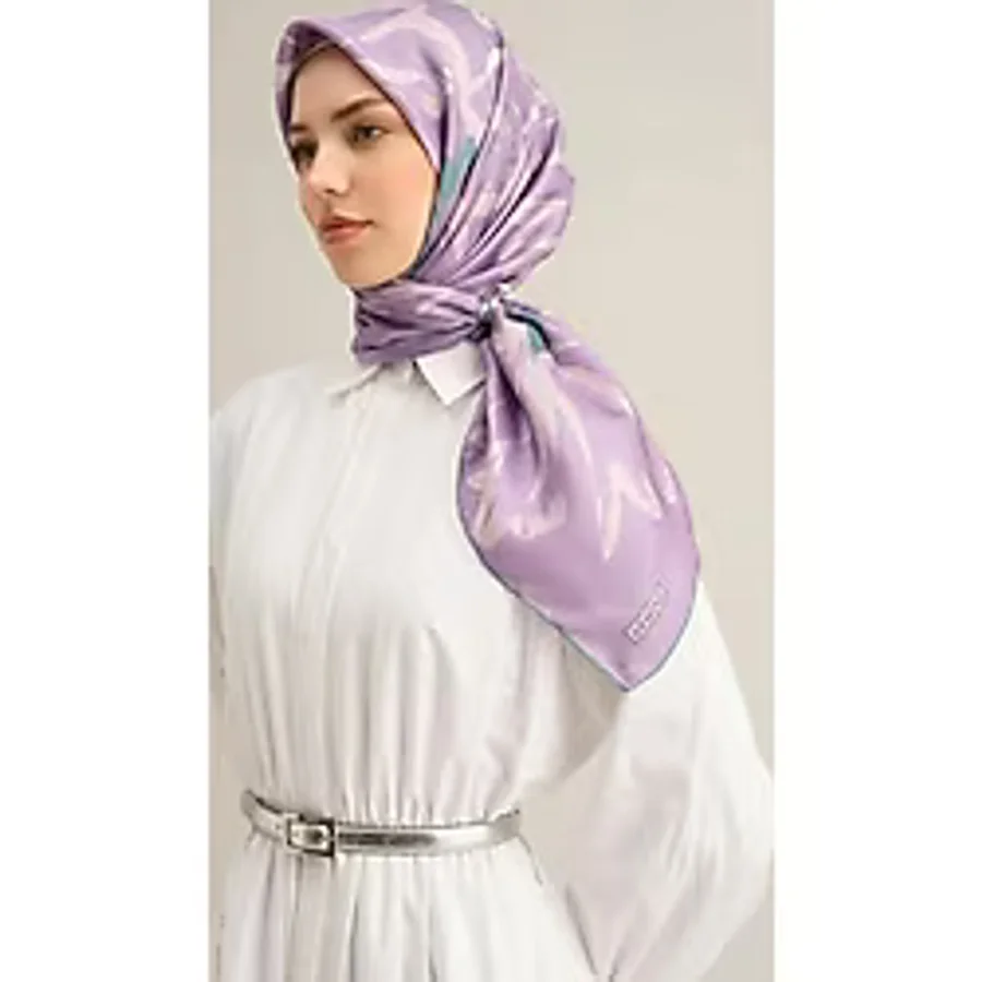 Armine Desenli Saf Ipek Sura Eşarp 9322-57, Lila