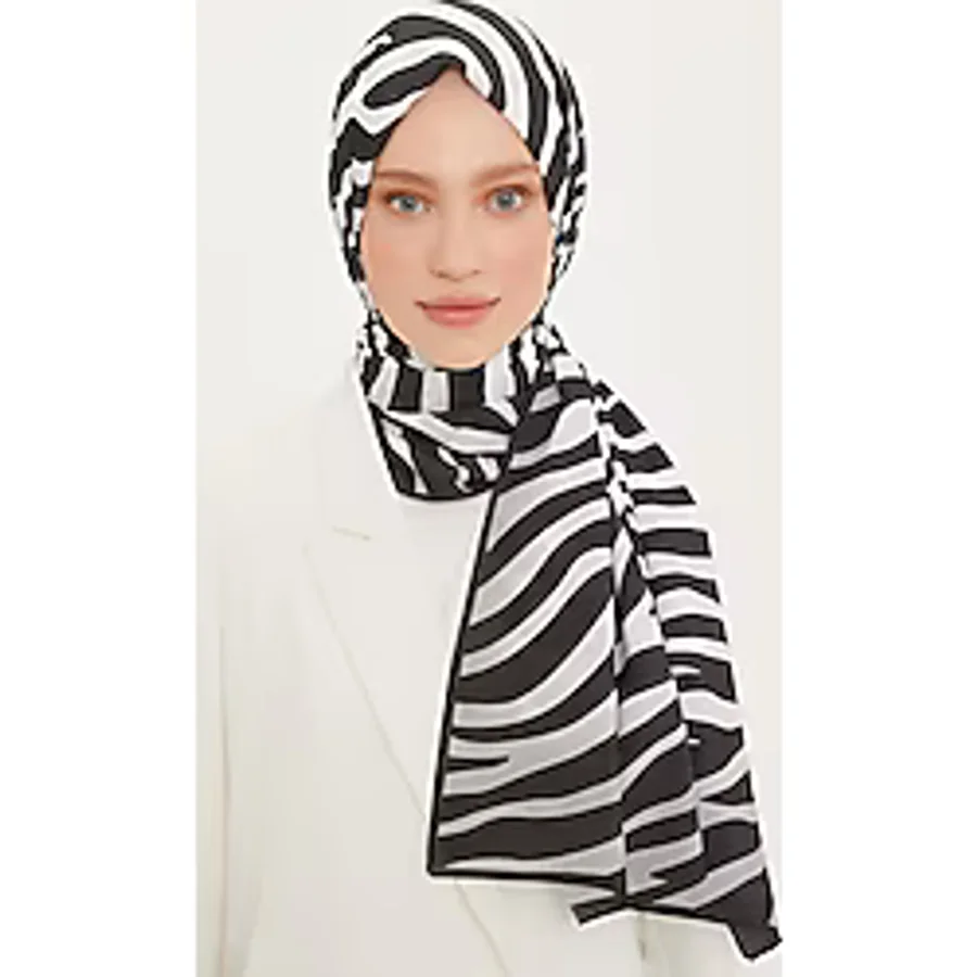 Armine Modal Şal - Zebra Model - Siyah Beyaz