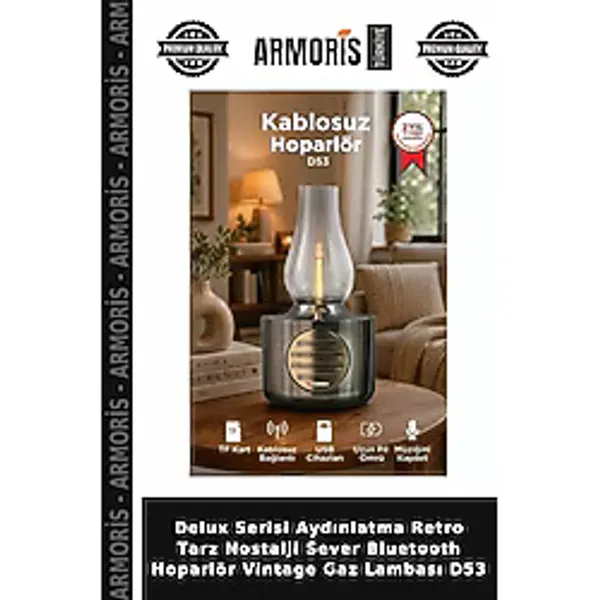 Armoris Delux Serisi Aydınlatma Retro Tarz Nostalji Sever Bluetooth Hoparlör Vintage Gaz Lambası D53