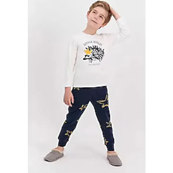 Arnetta Little Hoglet Krem Erkek Çocuk Uzun Kol Pijama Takımı Yıldız Desenli Konforlu Tasarım - 5 - 6 Yaş