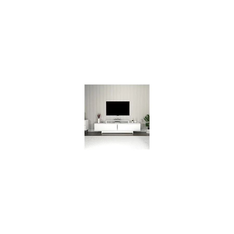 Arnetti Grasyas Modern Tasarım Tv Sehpası - Beyaz, 2 Kapaklı, 180 Cm Geniş Dekoratif Ünite