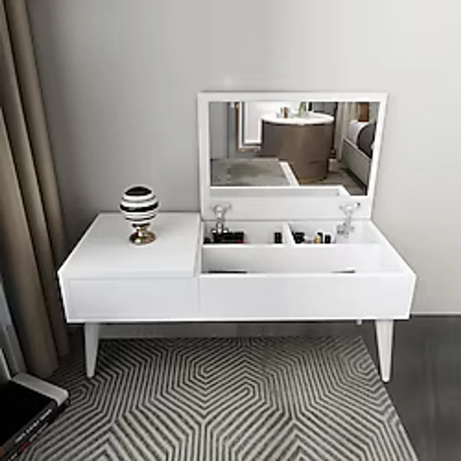 ARNETTİ Riva Aynalı Makyaj Masası Makyaj Organizer, Beyaz - Riva