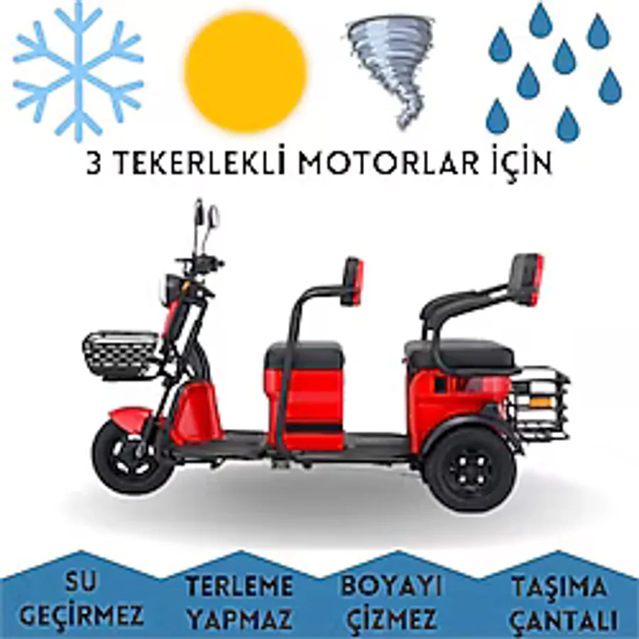 Arora Felix Plus 3 Tekerlekli Elektrikli 3 Kişilik Motor Brandası Su Geçirmez Motosiklet Örtüsü