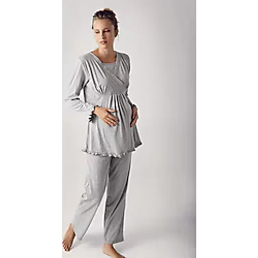 Artış Kadın Uzun Kollu Esnek Pamuklu Kumaş Hamile Pijama Takımı 13201