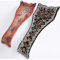 Artistic Quality Dekoratif Tasarım Kirli Kaşık Altlığı, Kaşıklık, Kepçe Altlığı, Çini / Seramik Tamamen El Yapımı - Kırmızı - Siyah
