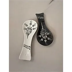Artistic Quality Dekoratif Tasarım Kirli Kaşık Altlığı, Kaşıklık, Kepçe Altlığı, Çini / Seramik Tamamen El Yapımı - Siyah - Beyaz