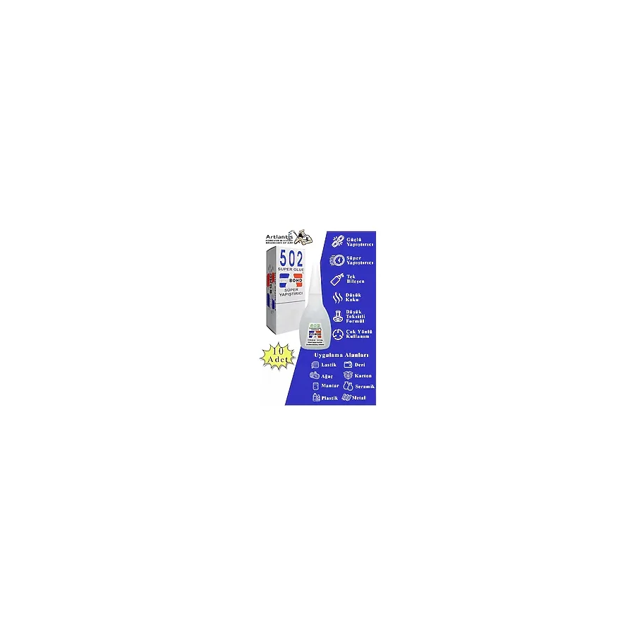 Artlantis 502 Japon Yapıştırıcı 10 Adet 20 gr Hızlı Yapıştırıcı Evobond 502 Süper Yapıştırrıcı Orjinal Seramik Plastik Metal - Şeffaf - 20 ml