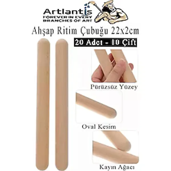 Artlantis Ahşap Ritim Çubuğu 20 Adet 10 Çift Okul Öncesi Eğitici Anaokulu Ritim Tokmağı Çubukları Çocuk Etkinlik Perkusyon Müzik A