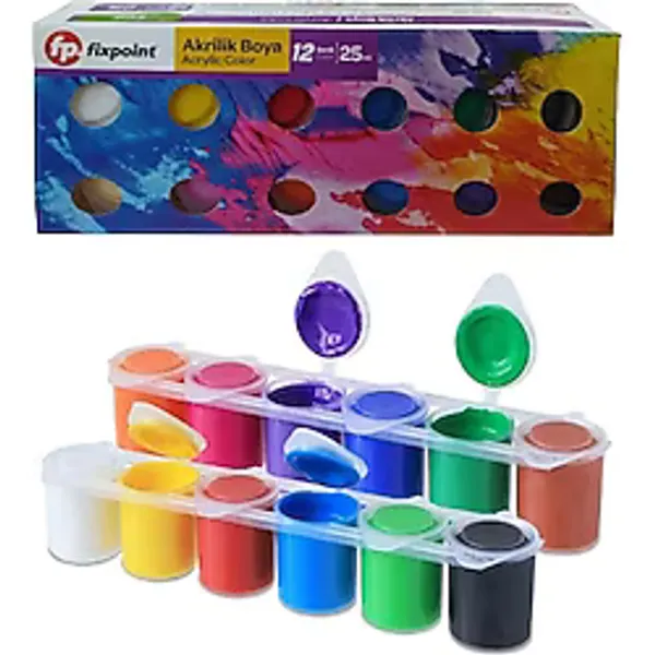 Artlantis Akrilik Boya 12 Renk 1 Adet Fixpoint 25ml 12 li Akrilik Boya Resim Dersi Tuval Ahşap Seramik Cam Taş Boya Seti
