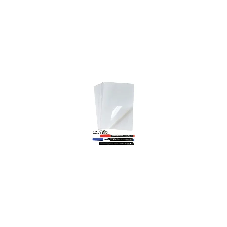 Artlantis Asetat Kağıdı 25 Adet Pvc ve Asetat Kalemi S Siyah Mavi Kırmızı 1 Paket Fotokopi Asetatı Şeffaf Transparan 100 Mikron - Renkli - 3 Renk - A4