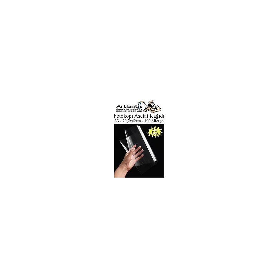 Artlantis Asetat Kağıdı Pvc A3 50 Adet 100 Micron Fotokopi Asetatı Şeffaf A3 Kağıdı 29.7X42 Projektör Tepegöz - Standart - 29.7x42 cm