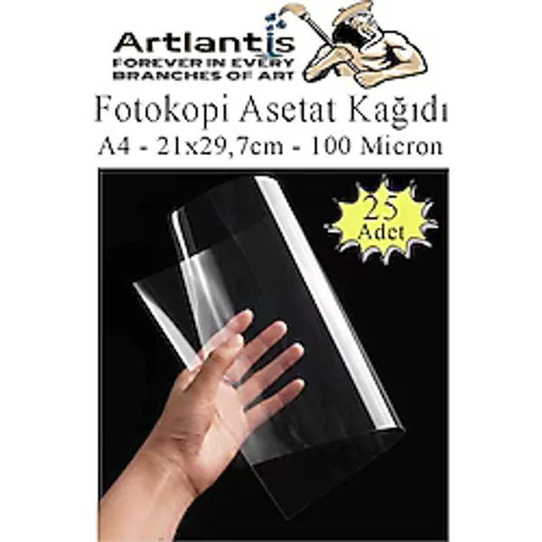 Artlantis Asetat Kağıdı Pvc A4 25 Adet 100 Micron Fotokopi Asetatı Şeffaf A4 Kağıdı 21x29,7 Projektör Tepegöz