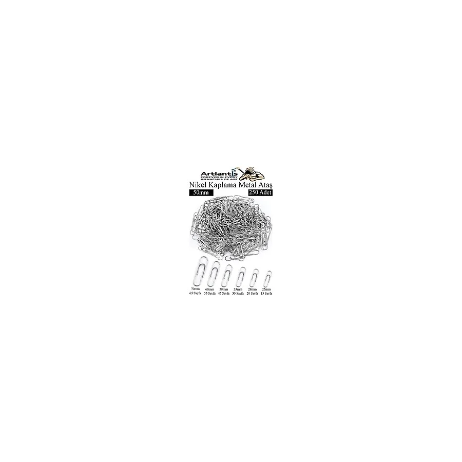 Artlantis Büyük Metal Ataş No 5 50 mm 250 Li 1 Paket Nikel Kaplama Metal Ataç Dayanıklı Paslanmaz 45 Sayfa Kapasite Jumbo Dev Ataş - Gümüş - Standart - 50mm