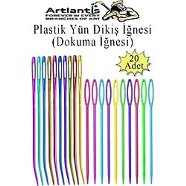 Artlantis Düz ve Kıvrımlı Plastik Yün İğnesi 20 Adet 1 Paket Plastik Dikiş Dokuma İğnesi Kavisli İplik İğne Goblen