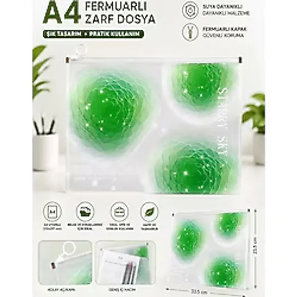 Artlantis Fermuarlı Dosya Renkli A4 1 Adet Fixpoint 3073 Plastik Desenli Fermuarlı Zarf Dosya Ödev Evrak Belge Saklama