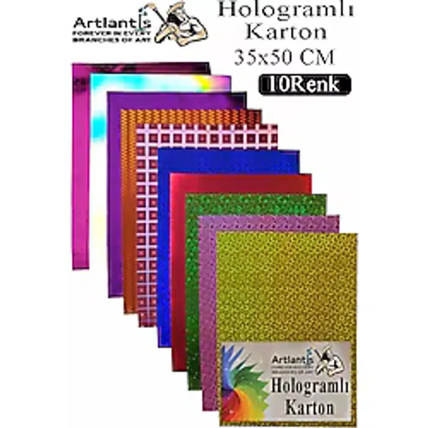 Artlantis Hologramlı Karton 35X50 cm 10 Renk 1 Paket Hulogramlı Fon Kartonu Kağıt Yanar Döner Parlak Hologram Okul Öncesi Kreş - Standart - Çok Renkli