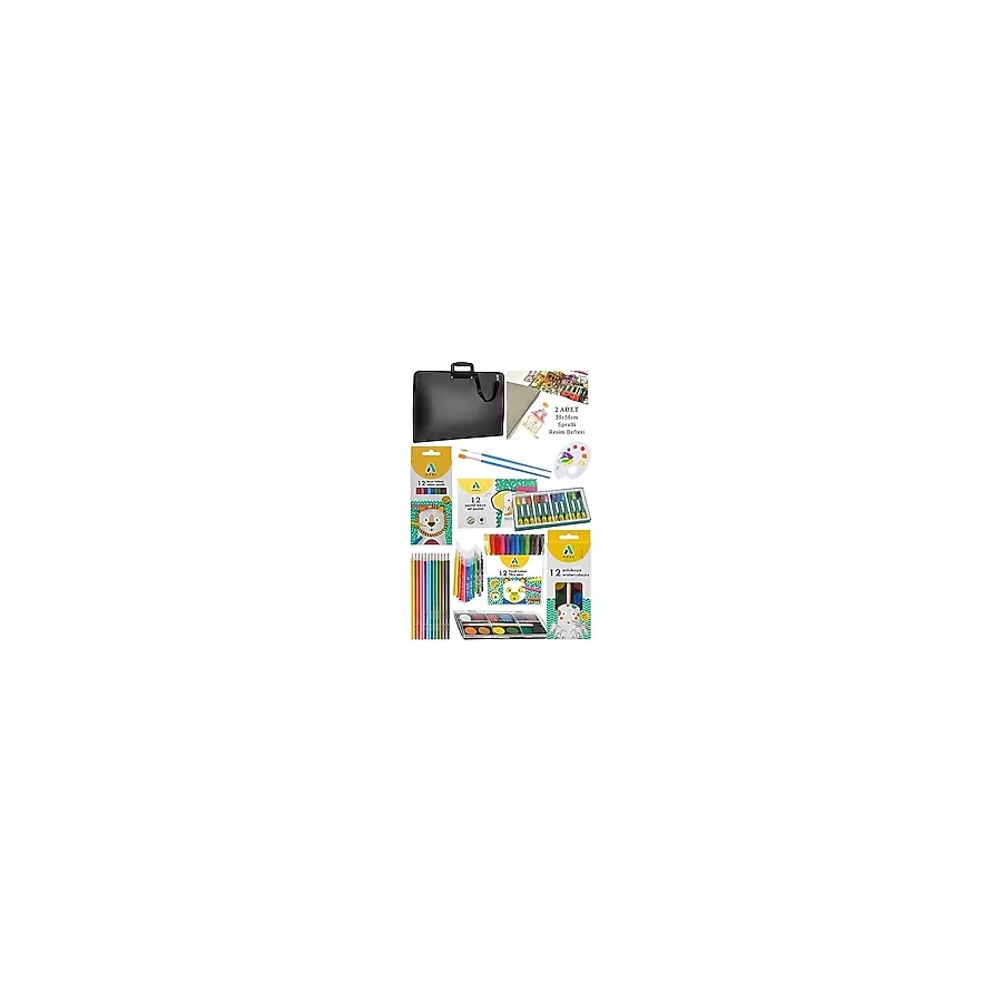 Artlantis Öğrenci Boyama Seti 10 Parça 1 Paket 35x50 Resim Çantası Resim Defter Adeli Sulu Boya Kuru Boya Pastel Boya Keçeli Kalem Siyah