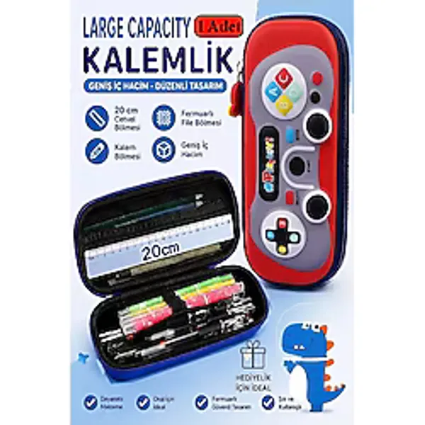 Artlantis Oyun Konsolu Kabartmalı Bölmeli Kalemlik 1 Adet P-5953 Erkek Çocuk Okul Kalem Kutusu 3 Boyutlu Joystick Hediyelik - Mavi