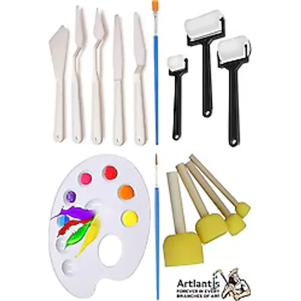 Artlantis Palet Rulo Fırça Ponpon Resim Fırçası ve Plastik Spatula 1 Paket Resim Hobi Sanat Etkinlik Resim Paleti - Standart - Beyaz