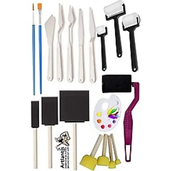 Artlantis Rulo Kesik Uçlu ve Tampon Sünger Fırça Seti 19 Parça 1 Paket Resim Fırçası Palet Ponpon Spatula Akrilik Boya Yağlı Boya Guaj Boya Sulu Boya Sanatsal