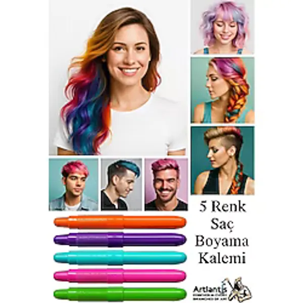 Artlantis Saç Boyama Kalemi 5 Renk 1 Paket Bubu Saç Boyama Tebeşiri 5 Li Yıkanabilir Mini Tarak li Hair Chalk Pen - Renkli - Standart