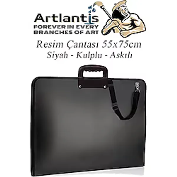 Artlantis Siyah Resim Çantası Fermuarlı Kulplu 55X75 cm 1 Adet Teknik Resim Dosya Çantası 50X70 cm Askılı Proje Çantası Okul Sınıf - Standart