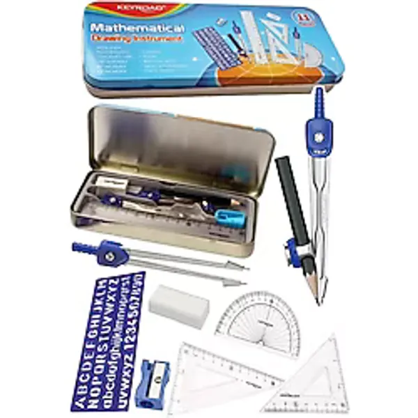 Artlantis Teknik Çizim Seti 11 Parça Keyroad Metal Pergel Gönye Açı Ölçer Iletki Harf Şablonu Metal Kutulu 971708 - Çok Renkli - Standart