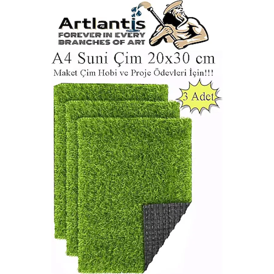 Artlantis Yapay Çim A4 20x30 cm 3 Adet A4 Boyutunda Maket Çim Dekorati Yapay Çim Halı Teraryum Suni Çim