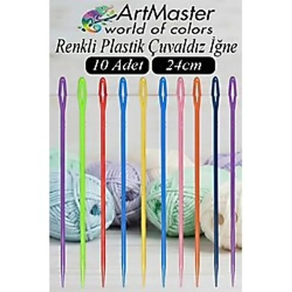 Artmaster Çuvaldız Yün İğnesi Renkli Plastik 24 cm 10 Adet Plastik Yün Örgü Örme Dikiş İğnesi Dokuma İğnesi Yü