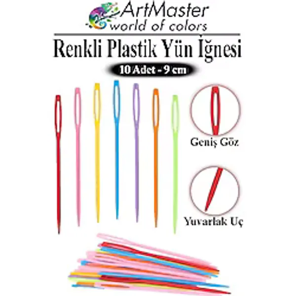 ArtMaster Plastik Yün Iğnesi Renkli 10 Adet 9 cm Dikiş Iğnesi Plastik Iğne Iplik Iğnesi Dokuma Iğnesi Örgü Dikme Dikiş - 10 cm - Standart
