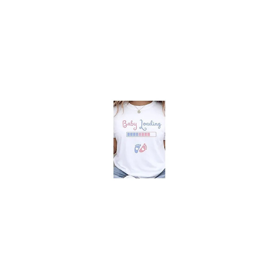 ArtYus Baby Loading Baskılı Hamile Tişörtü Oversize Pamuklu Rahat Kesim Anne T-Shirt