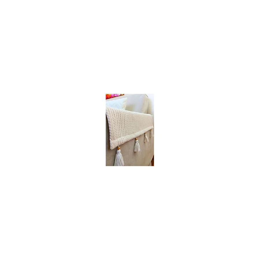 Arva Home Dekoratif Pamuklu Püsküllü Koltuk Kenarı Örtüsü 2'li - 65 x 55 cm - Bej