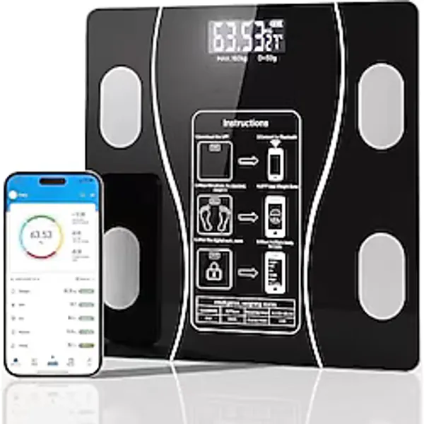 ARVALE Akıllı Bluetooth Tartı Vücut Analizli Dijital Baskül - 180 kg, LCD Ekran, Mobil Uyumlu