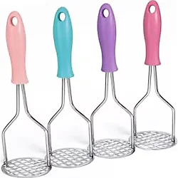 ARVALE Paslanmaz Çelik Patates Ezici - 23,5 cm Renkli Ergonomik Saplı Sebze Püre Yapıcı
