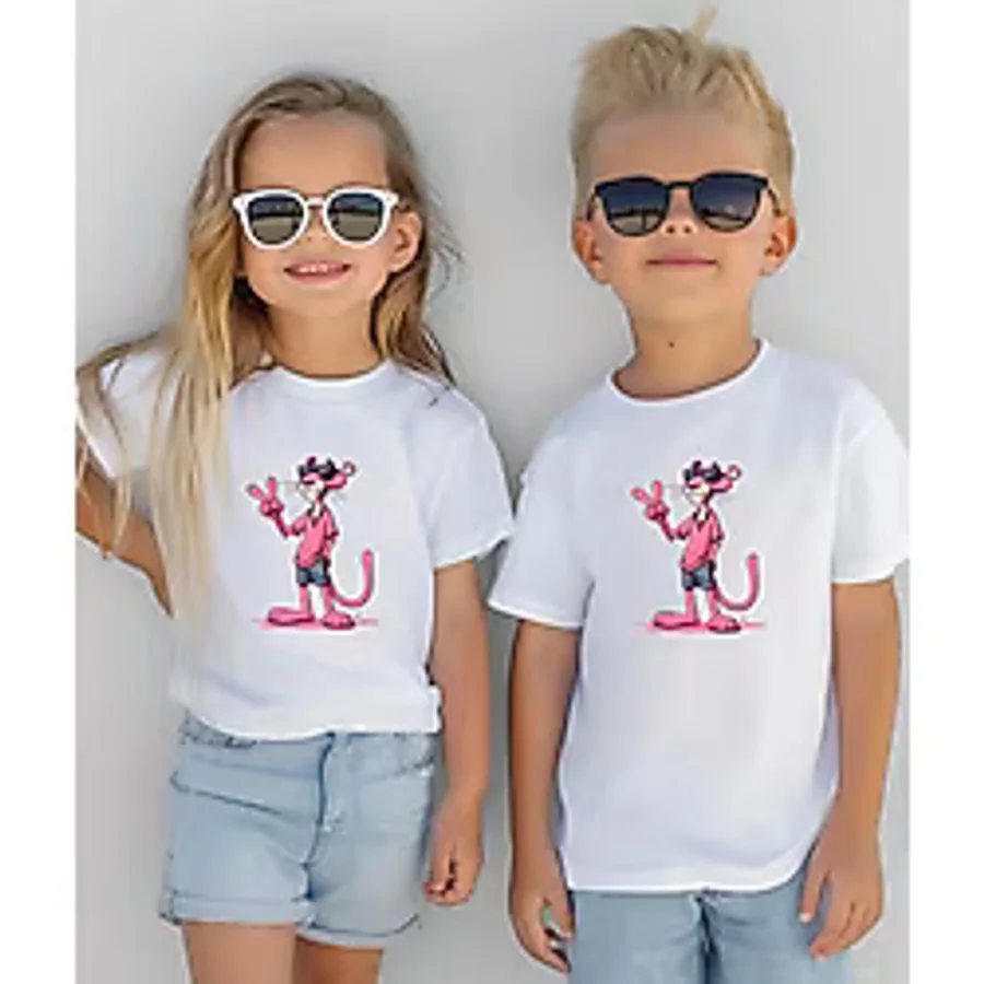 Aselinda Pembe Panter Baskılı Çocuk T-Shirt(Tekli Üründür Kombin Yapmak İçin 2 Adet Sepete Ekleyiniz)