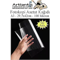 Asetat Kağıdı Pvc A3 50 Adet 100 Micron Fotokopi Asetatı Şeffaf A3 Kağıdı 29.7X42 Projektör Tepegöz