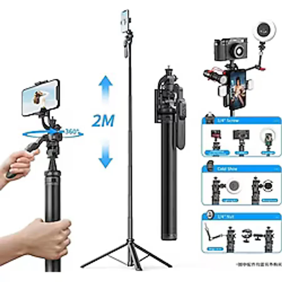 Asfal 205 cm Profesyonel Selfie Çubuğu Bluetooth Kumandalı Taşınabilir 360° Dönen Sağlam Tripod
