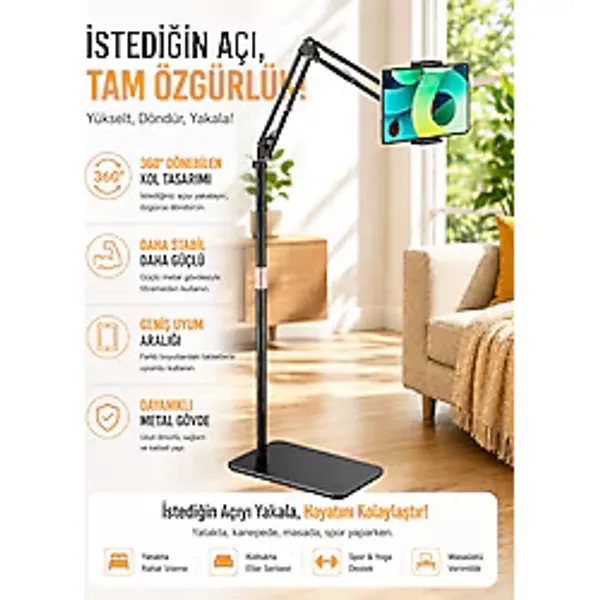 Asfal Metal Ayaklı Flexible Tablet ve Telefon Tutucu Stand Katlanabilir 155 cm Metal Tablet Standı Tripod