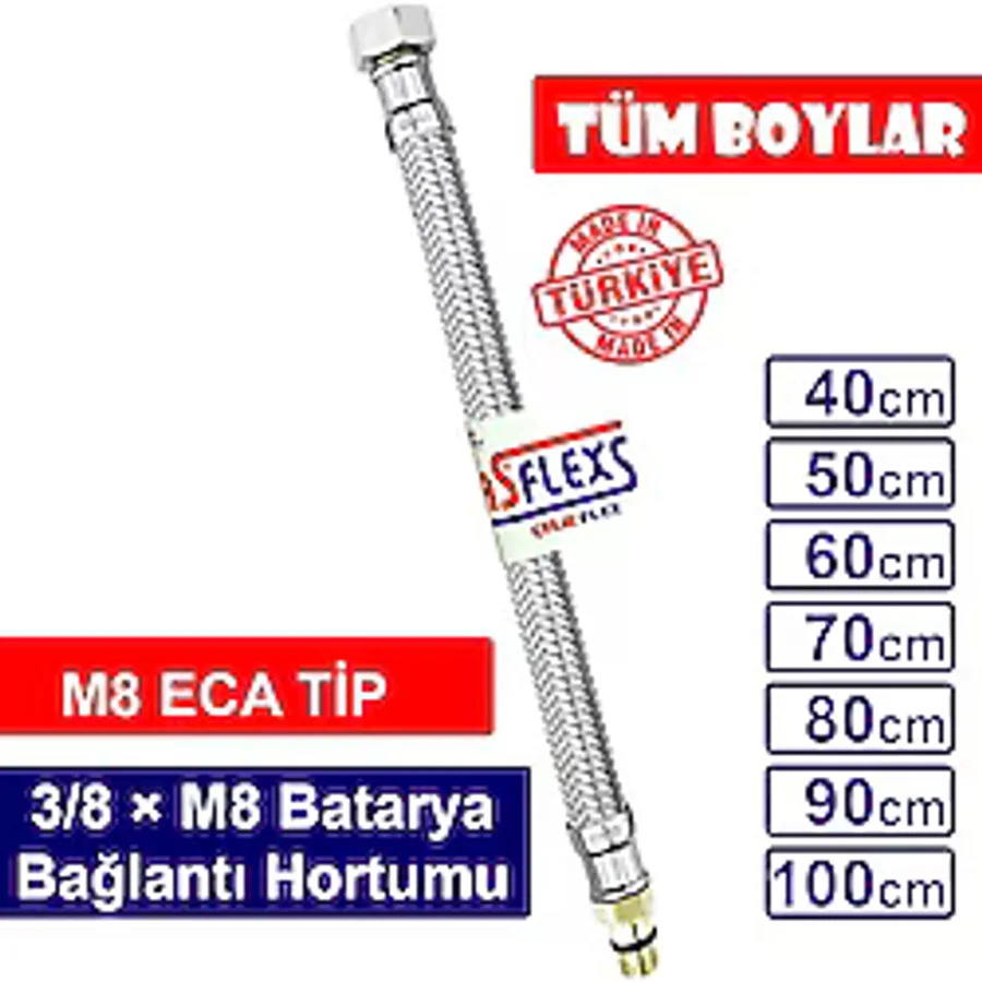 Asflexs 3/8 x M8 Paslanmaz Çelik Flex Hortum Batarya Bağlantı Hortumu - 60 cm