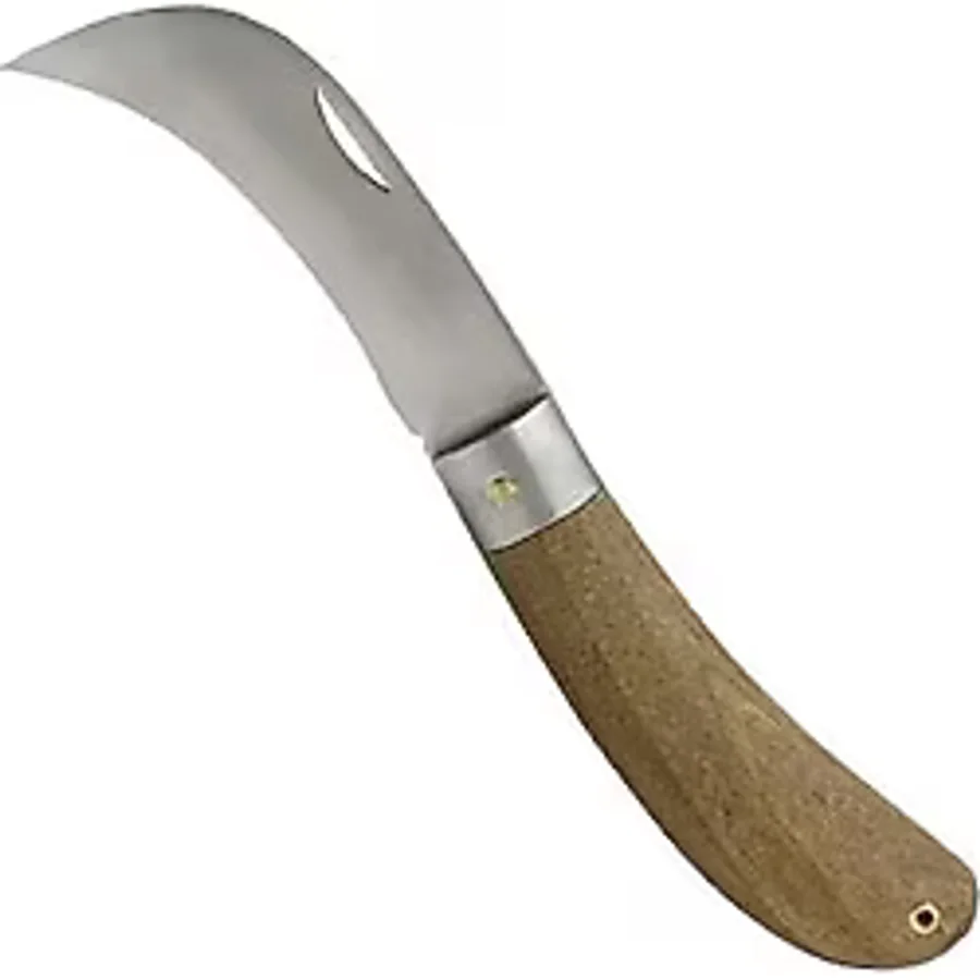 Aşı Bıçağı Eğri Uçlu Ara Çakı Bağ Bıçağı Paslanmaz Çelik Ahşap Saplı Katlanır Bıçak 21 Cm