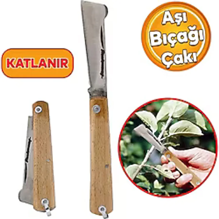Aşı Bıçağı Profesyonel Çelik Tepeli Uçlu Bağ Ağaç Budama Aşı Çakısı 170 Mm Ahşap Saplı Bıçak Çakı