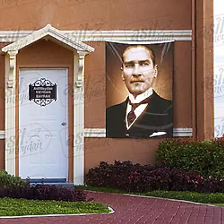 Asilmeydan Takım Elbiseli Şık Gazi Mustafa Kemal Atatürk Portre Poster Bayrak 100X150 cm