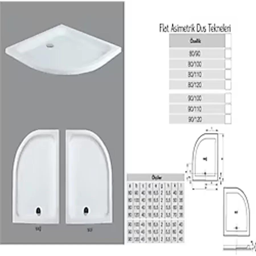 Asimetrikoval flat duş Teknesi H:5 cm