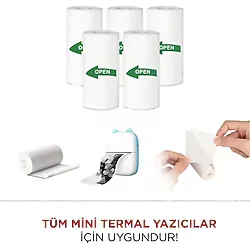 Asimmim Mini Yazıcı Ile Uyumlu 5'li Yapışkanlı Rulo Termal Pos Kağıdı Termal Yazıcılar Ile Uyumlu